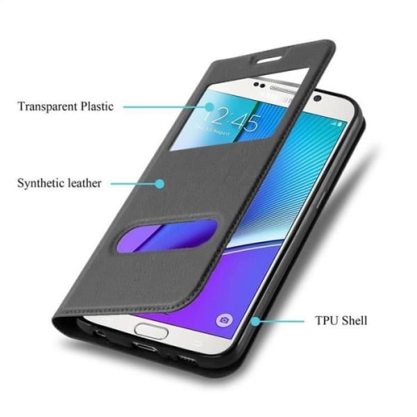 Cadorabo Fodral för Samsung Galaxy NOTE 5 i COMET BLACK - Skyddsfodral med horisontellt stativ och två fönster - View Case