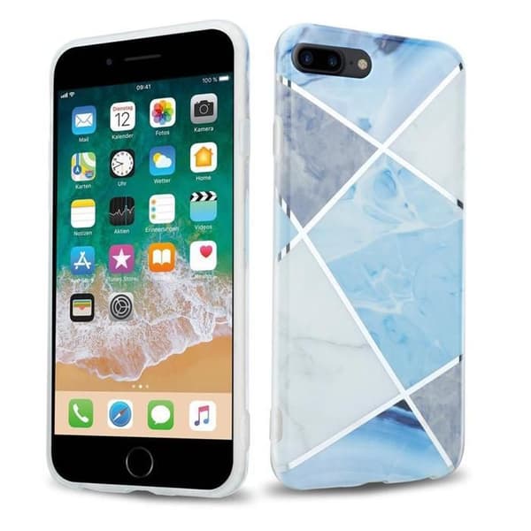 Etui för iPhone 7 PLUS / 7S PLUS / 8 PLUS Marmor Grå Vit Blå Nr. 2 Etui Fodral Skydd Blå