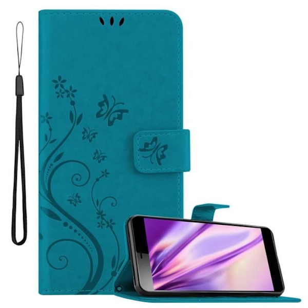 Coque för Sony Xperia L3 - CADORABO - BLÅ BLOMSTRANDE - Syntetläder - Ställfunktion - Platser för kort BLOMMA BLÅ