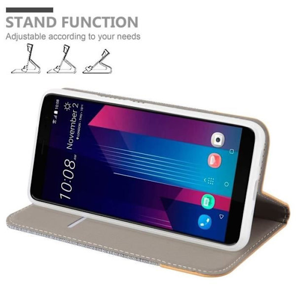 Fodral - CADORABO - HTC U11 PLUS - Läderimitation - Tygdesign - Magnetisk stängning Grå