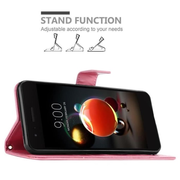 Etui för LG K8/K9 2018 - CADORABO - Rosa Blommönster - Syntetläder - Ställfunktion - Fack för Kort Rosa blommig