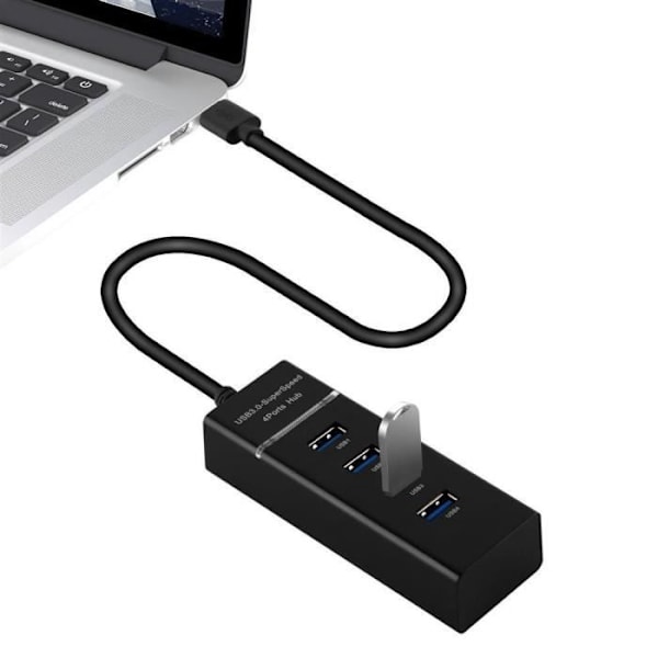 4 USB 3.0-portar multi-interface Plug & Play USB 3.0-port USB-C laddningsport bärbara datorer i SVART Cadorabo
