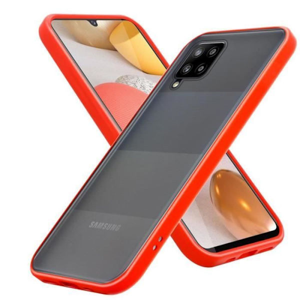 Cadorabo-fodral för Samsung Galaxy A42 5G / M42 5G i frostat rött - svarta knappar Silikon TPU Hybrid Skyddsfodral Frostad Röd