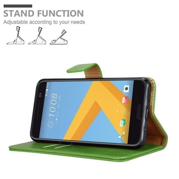 Fodral till HTC One M10 - CADORABO - Grön - Mjuk - Magnetisk stängning - Stativfunktion Grön