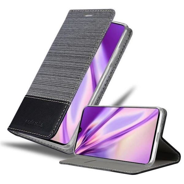 Coque - CADORABO - Samsung Galaxy A41 - Similicuir - Grå Svart - Magnetstängning MÖRKGRÅ
