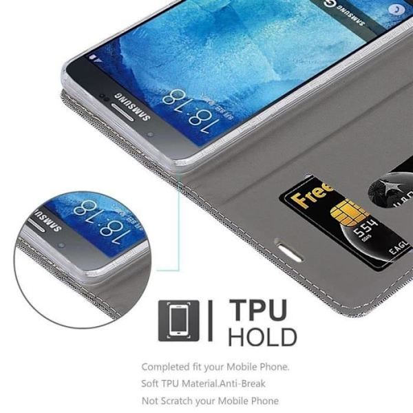 Plånboksfodral - CADORABO - Samsung Galaxy A8 2015 - Imiterat läder - Horisontellt stativ - Kortfack Grå