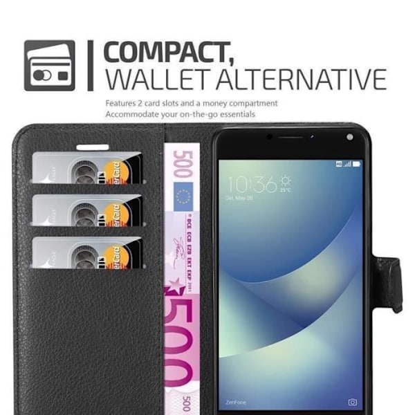 Fodral - CADORABO - Asus ZenFone 4 MAX - Läderimitation - Stativfunktion - 3 kortfack Svart