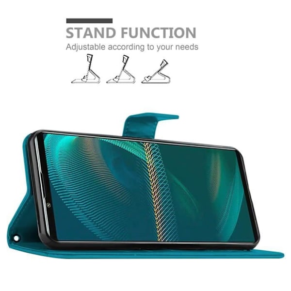 Coque för Sony Xperia 5 III - CADORABO - Blomsteretui - Syntetiskt läder - Ställfunktion - Plats för kort BLOMMA BLÅ