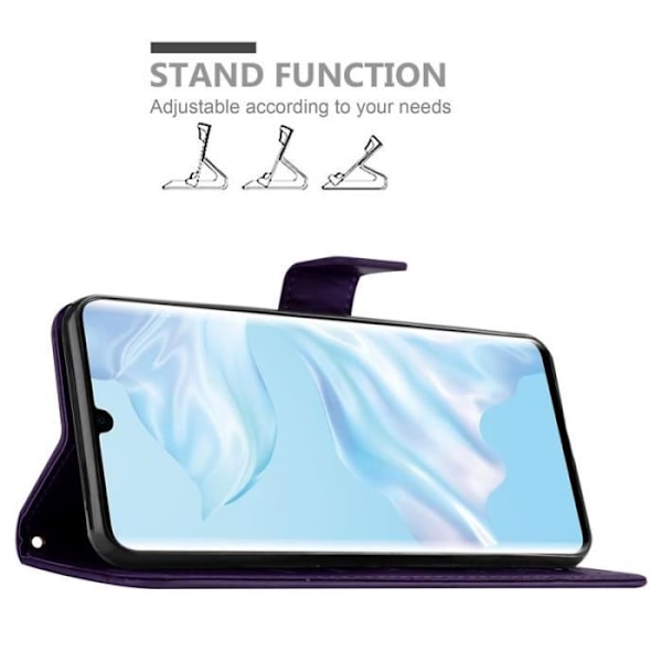 Coque - CADORABO - Huawei P30 PRO - Similicuir - Blommig - Stativ och 3 kortfack Lila