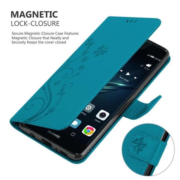 Fodral med lock för Huawei P9 Etui i BLÅ BLOMSTERMÖNSTER Skydd Design Blommig Plånbok Blå