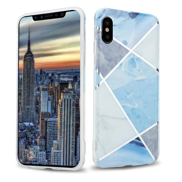 iPhone X / XS-fodral i Grå Vit Blå Marmor Nr. 2 Skyddsetui Blå