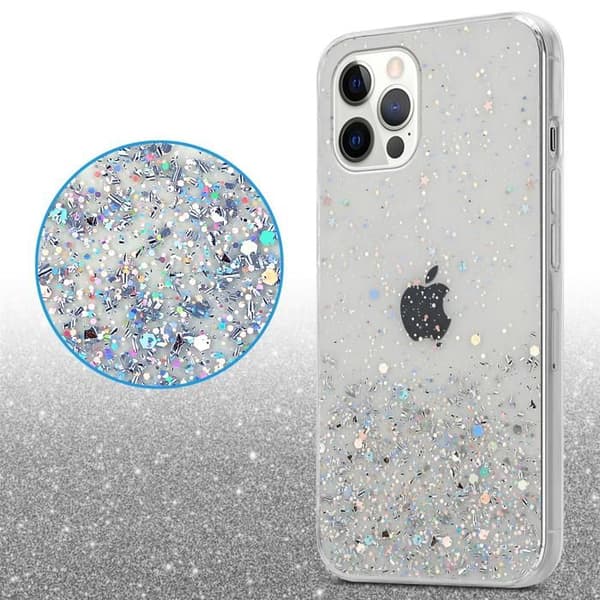 Transparent skal för iPhone 12 PRO MAX med glitter, skyddande design med glittrande detaljer Vit
