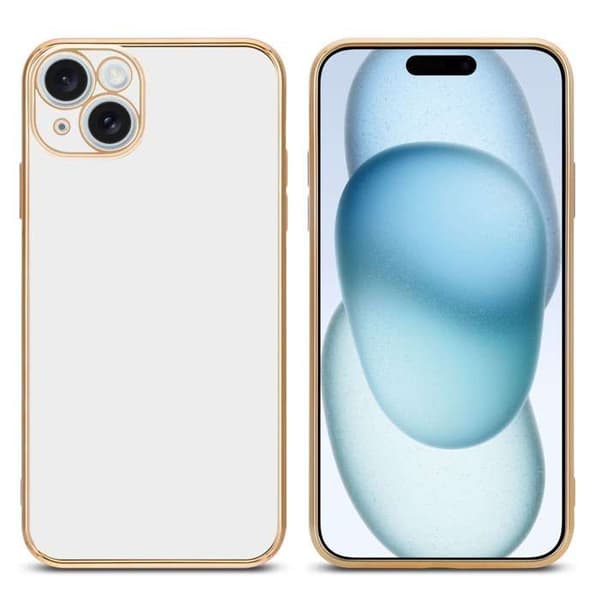 iPhone 15 Glansig Vit - Guld med skydd för kameran Vit