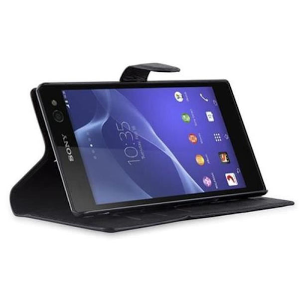 Sony Xperia C3 Fodral i JET BLACK från Cadorabo Full Skyddsfodral med Flip Flip och praktiskt horisontellt stativ i