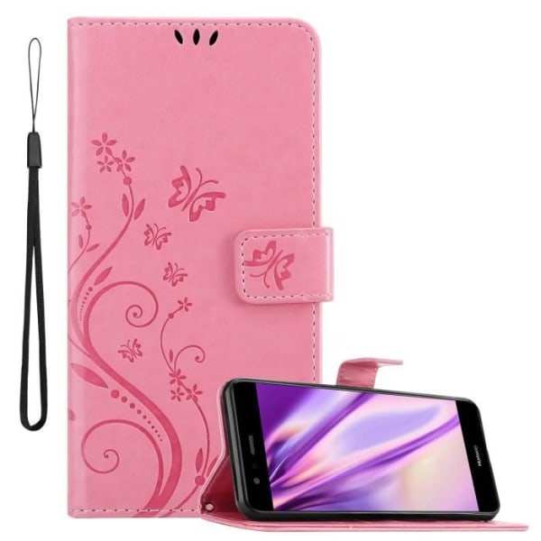 Fodral för Huawei P10 LITE - CADORABO - Rosafloral - Syntetläder - Ställfunktion - Platser för kort Rosa blommig