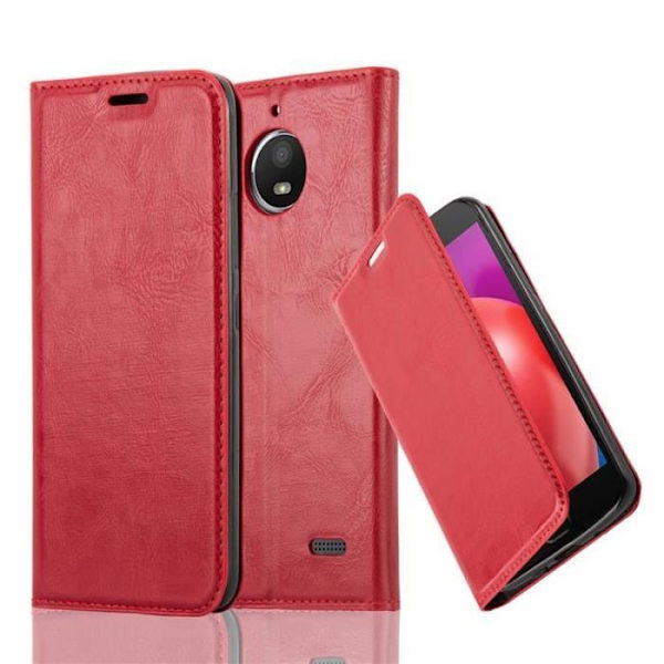 Lenovo (Motorola) MOTO E4-fodral i APPLE RED från Cadorabo (INVISIBLE MAGNETIC CLOSURE Design) Fodral med fullständigt skydd