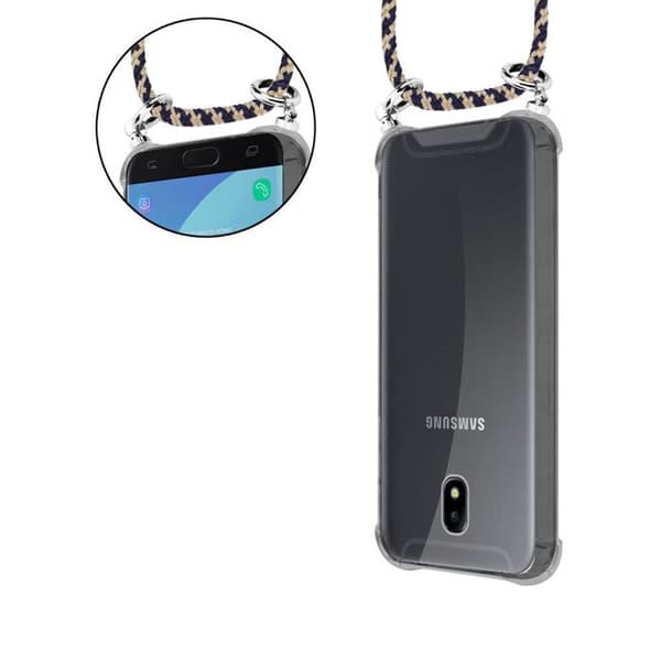 Skydd för Samsung Galaxy J5 2017 med axelrem i MÖRKBLAU GUL med justerbar snodd Blå