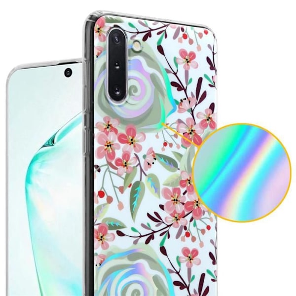Skal för Samsung Galaxy NOTE 10 i PERSIKOFLODER Blomsterdesign Skyddsetui Vit