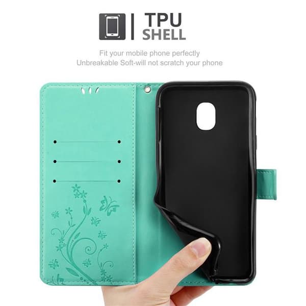 Fodral med lock för Samsung Galaxy J3 2017 Etui i TURKOS BLOMMÖNSTER Skydd Design Blommig Plånbok Blå