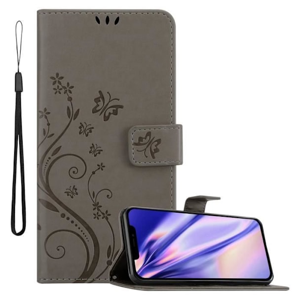 Coque - CADORABO - iPhone 13 MINI - Similkläder - Grå Blommig - Plånboksfodral med Ställfunktion Blommig grå