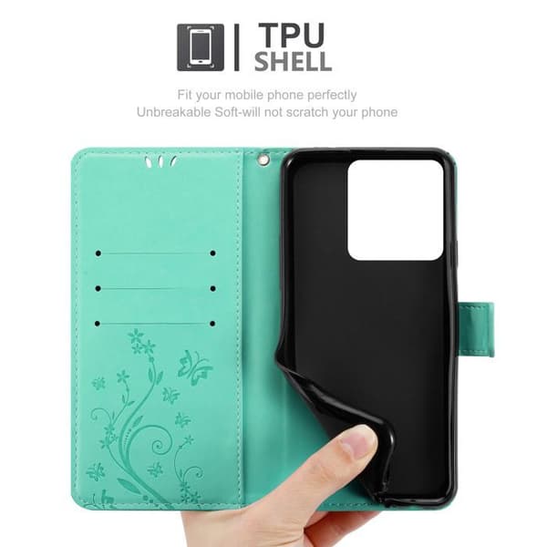 Fodral med lock för Realme Note 60 Etui i TURKOS BLOMMÖNSTER Skydd Design Blommig Plånbok Blå