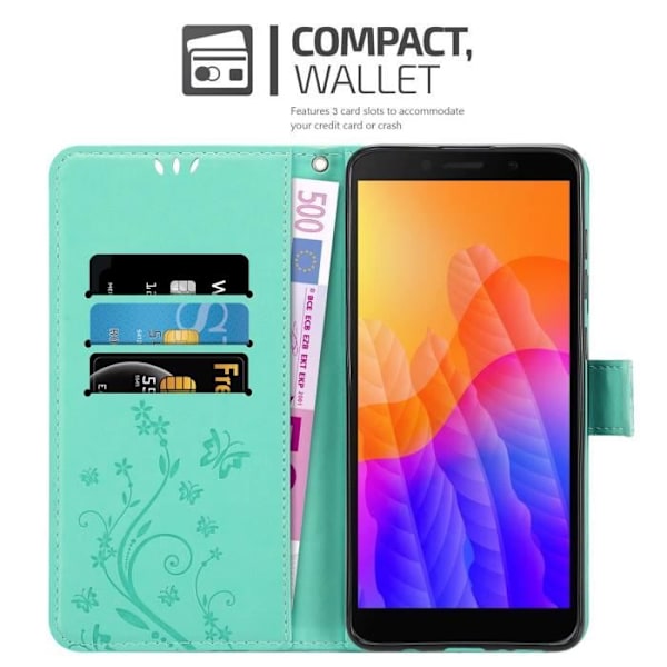 Fodral för Honor 9S / Huawei Y5P Fodral i TURKOS BLOMMA Etui Fodral Skydd Blommig plånbok Blommig turkos