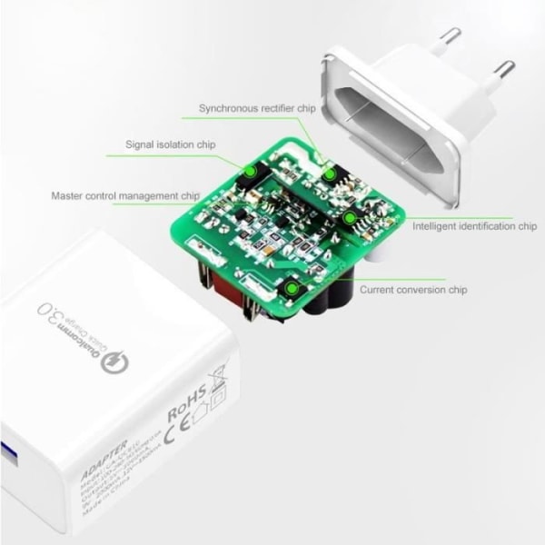 Cadorabo Quick Charge USB-strömadapter i VIT - 18W 5V / 3.0A med en anslutning