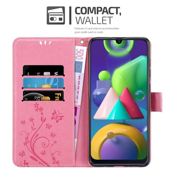 Coque för Samsung Galaxy M31 - CADORABO - Rosa Blommig - Syntetiskt Läder - Ställfunktion - Kortfack Rosa blommig