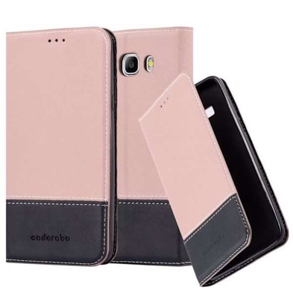 Cadorabo Fodral Samsung Galaxy J7 2016 (6) ROSA SVART konstläder (LÄDER/MOKA) Magnetfodral Fodral stöder kortplats för stativ