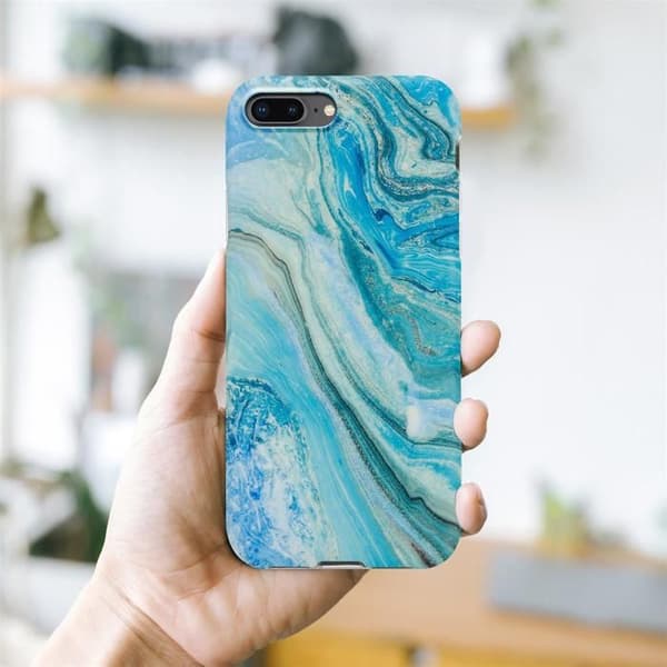 Skal för iPhone 7 PLUS / 7S PLUS / 8 PLUS i Blågrön Marmor Nr. 25 Skyddsetui Blå