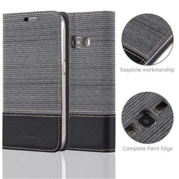 Cadorabo Fodral för Samsung Galaxy J1 2016 (6) GRÅ SVART TYG-IMATISK LÄDER Magnetisk Fodral Skydd Stöder Stand Card Slot