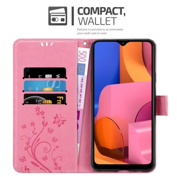 Fodral till Samsung Galaxy A20S - CADORABO - Blommönster - Imiterat läder - Stativfunktion - 3 kortplatser Rosa