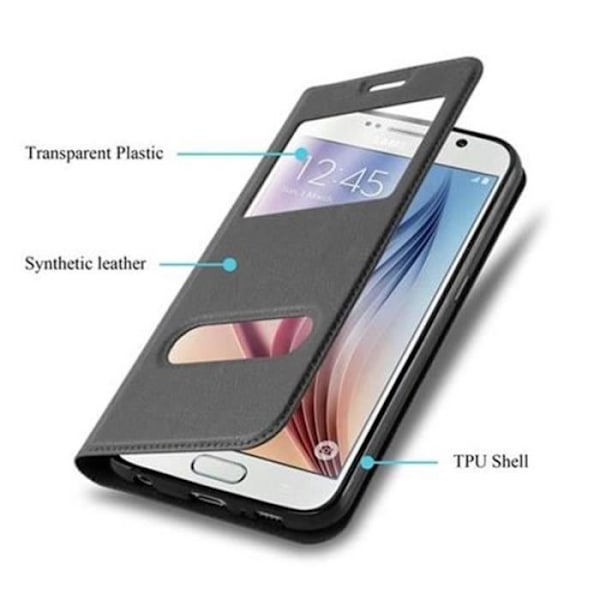 Samsung Galaxy S6-fodral i COMET BLACK av Cadorabo (Design VIEW) Helt skyddsfodral med flip flik, horisontellt stativ
