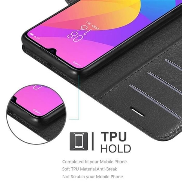 Fodral - CADORABO - Xiaomi Mi CC9 - Imiterat läder - Stativfunktion - 3 kortfack Svart