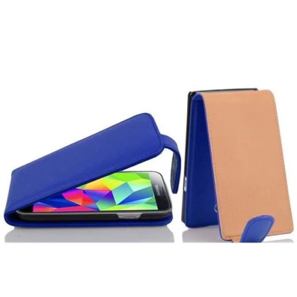 Cadorabo Fodral Samsung Galaxy S5 MINI / S5 MINI DUOS DESIGN FLIP Stil Fodral Fodral Fodral konstläder Struktur HEMLIG BLÅ