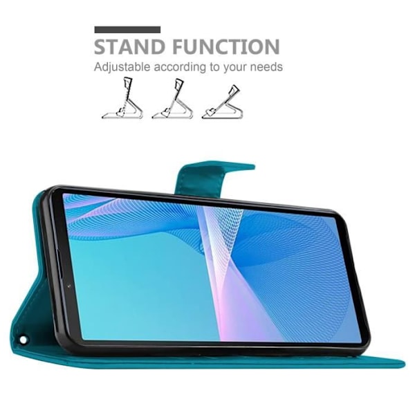 Skydd för Sony Xperia 10 III - CADORABO - Blommönsterfodral - Syntetläder - Ställfunktion - Kortfickor BLOMMA BLÅ