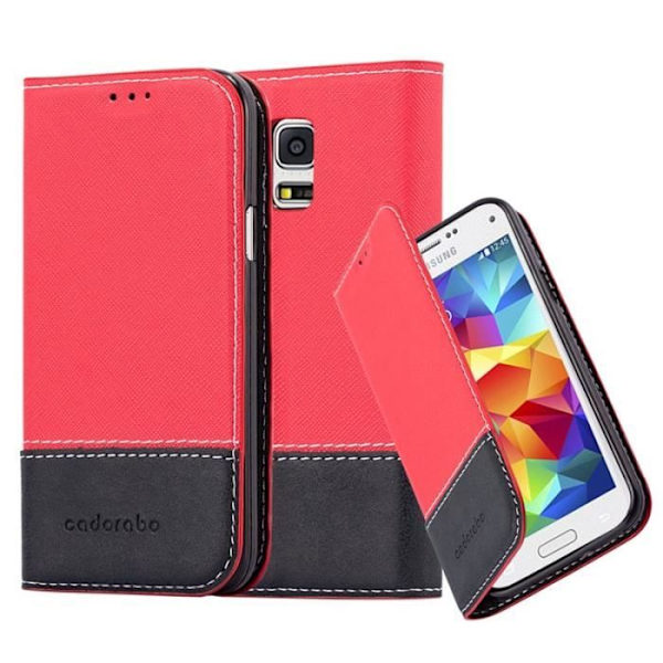 Cadorabo Fodral Samsung Galaxy S5 / S5 NEO RÖD SVART SIMILI-(LÄDER/MOKA) Fodral Magnetiskt skydd Stativ Kortplats