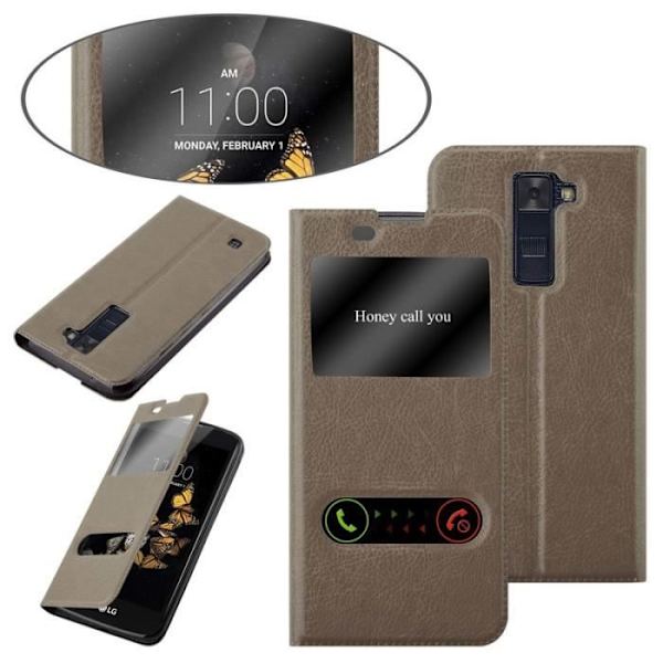 Cadorabo Fodral LG K8 2016 VIEW Två Windows Fodral Fodral Magnetlås Stöd Stativ Kortplats BRUNT