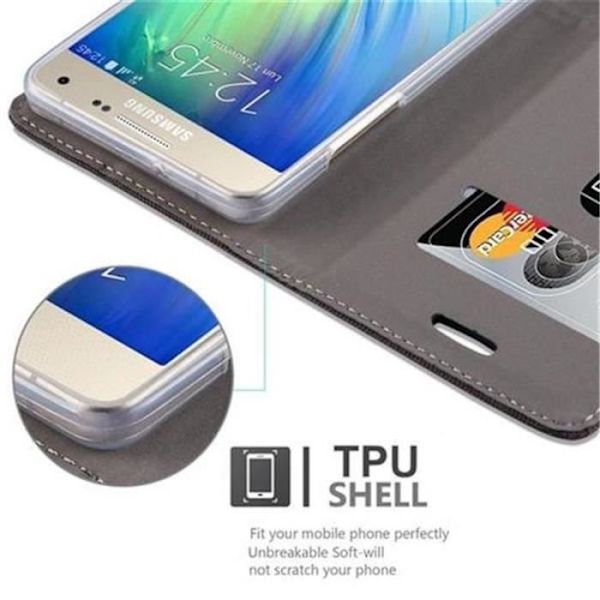 Samsung Galaxy A5 2015 (5) i ANTRACITGULD från Cadorabo (TYG-LÄDERDESIGN) Helt skyddsfodral med flipflik