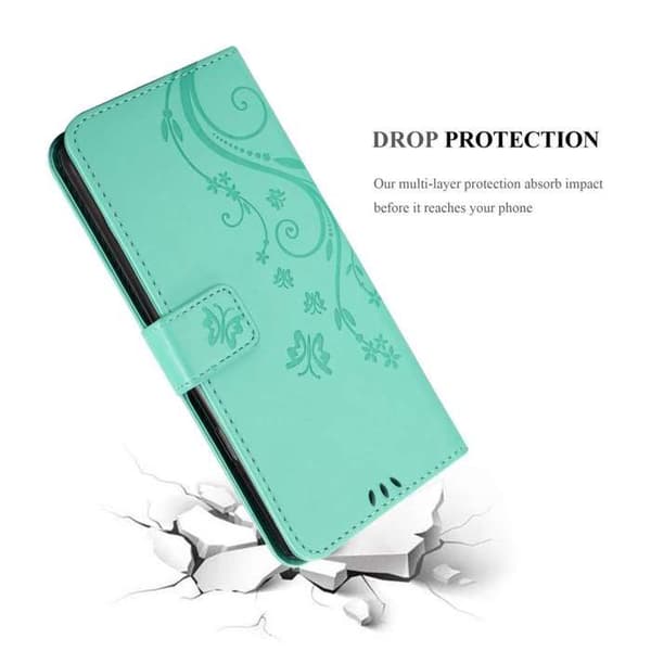 Fodral med lock för Xiaomi RedMi NOTE 9 PRO / NOTE 9S Etui i TURKOS BLOMMÖNSTER Skydd Design Blommig Plånbok Blå