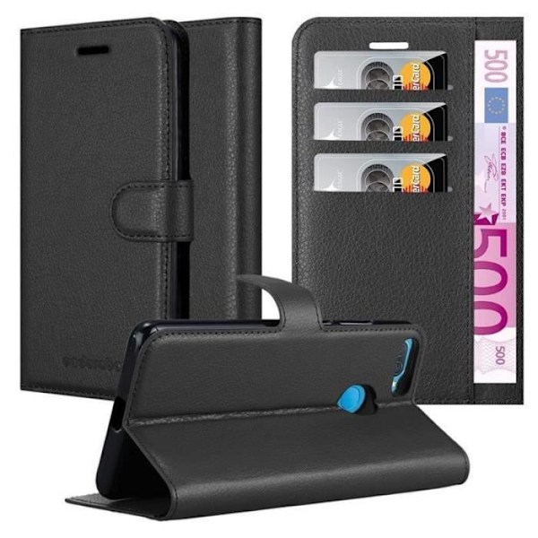 Coque - Cadorabo - Oppo A12 - Syntetiskt läder - Ställningsfunktion - Fack för kort Svart
