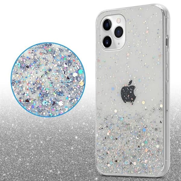 Transparent iPhone 11-fodral med glitter, skyddande glittrande design Vit