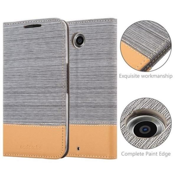 Lenovo (Motorola) NEXUS 6 Fodral i LJUSGRÅ BRUN från Cadorabo (TYG-LEATHERETTE Design) Helt skyddsfodral med flipskydd