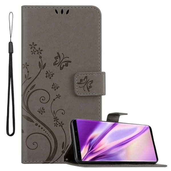 Fodral med lock för Samsung Galaxy NOTE 9 Etui i GRÅ BLOMMIG Design Blomster Plånboksskydd Grå