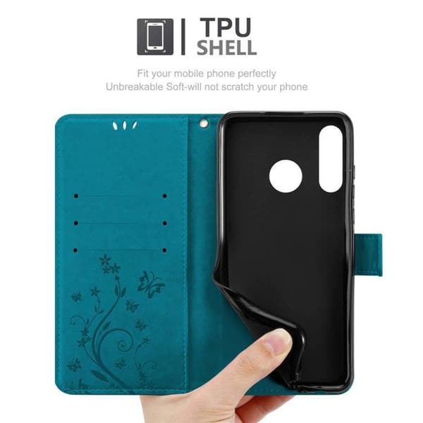 Fodral med lock för Huawei P30 LITE Etui i BLÅ BLOMSTER Design Blomster Plånboksskydd Blå