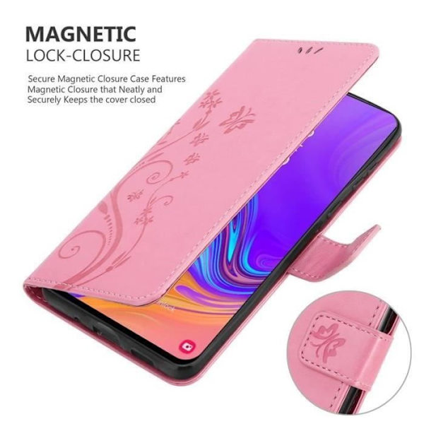Fodral - CADORABO - Samsung Galaxy A8s - Blommigt konstläder - Magnetisk stängning - Praktiskt stöd Rosa