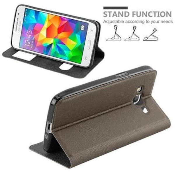 Samsung Galaxy GRAND PRIME Fodral i STONE BROWN by Cadorabo (Design VIEW) Helt skyddande fodral med flipskydd, stativ