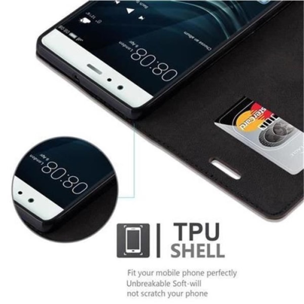 Huawei P9 Fodral i KAFFEBRUN från Cadorabo (INVISIBLE MAGNETIC CLOSURE Design) Helt skyddsfodral med flip flik
