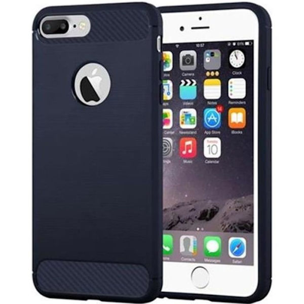 Cadorabo Fodral till Apple iPhone 8 PLUS - iPhone 7 PLUS, BORSTAD BLÅ Design TPU CARBON Gel Silicon