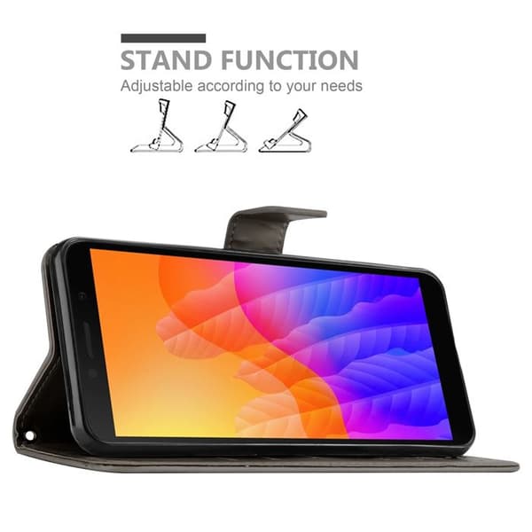 Fodral med lock för Honor 9S / Huawei Y5P Etui i GRÅ BLOMMÖNSTER Skydd Design Blommig Plånbok Grå